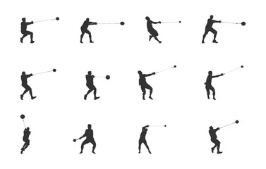 Hammer throw silhouette, Hammer throw svg, Hammer throw vector set, Hammer throw drawing, Hammer throw player vector set. 

