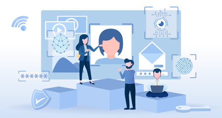 Safety and security technology concept. Protect personal detail and access account by enter password, fingerprint scanning, face ID, sensitive data from cyber attack and other form of online threat.