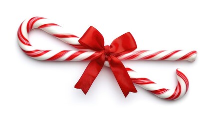Isolated Christmas Candy Cane with Red Bow on White Background