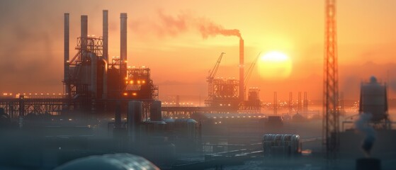 Obraz premium Majestic Sunset illuminating Large-Scale Mining Site in Operation