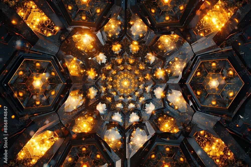 Poster mesmerizing kaleidoscopic pattern with glowing lights