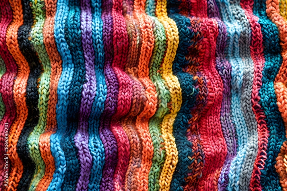 Poster vibrant multicolored knitted fabric with wavy patterns