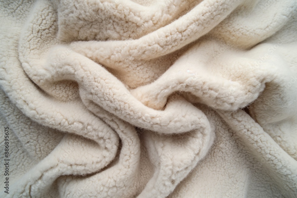 Poster white fabric close-up, possibly blanket or clothing, with slight curl edges and wrinkles. fabric tex