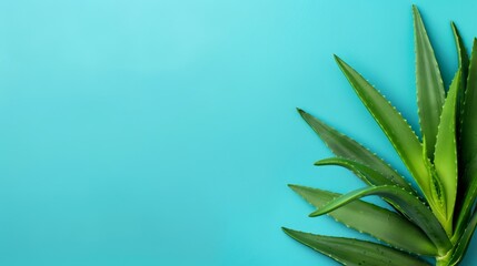 Fototapeta premium A tight shot of an Aloea plant against a tranquil blue backdrop Insert text or image here