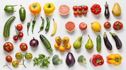 Collection fresh colorful vegetables product nature white background wallpaper AI generated image