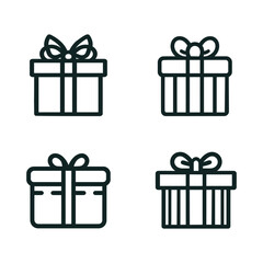Vector set of gift thin line icons, isolated on a white background.