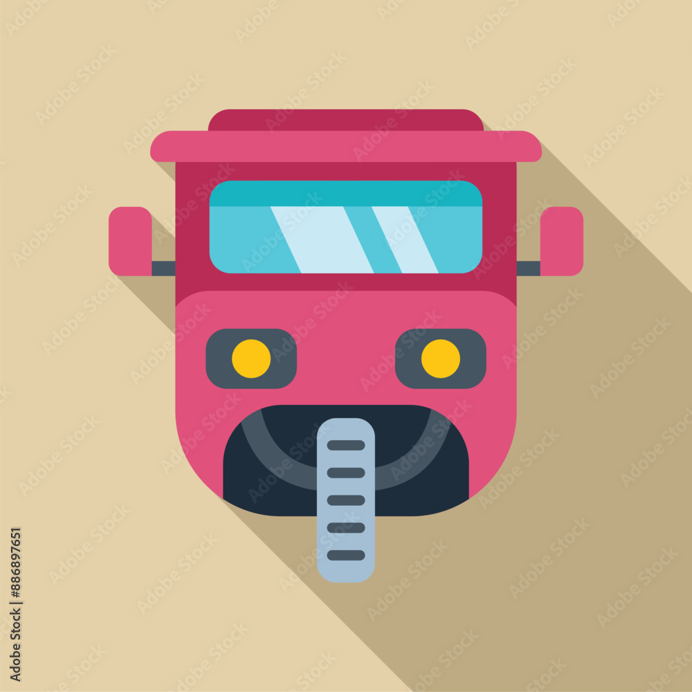 Poster Pink motorized rickshaw taxi public transportation front view icon, flat style