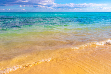 Fototapeta premium Tropical Caribbean beach clear turquoise water Playa del Carmen Mexico.