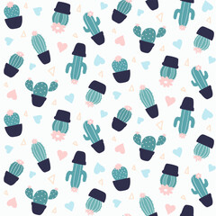 Pink and blue pattern with cactus vector pattern