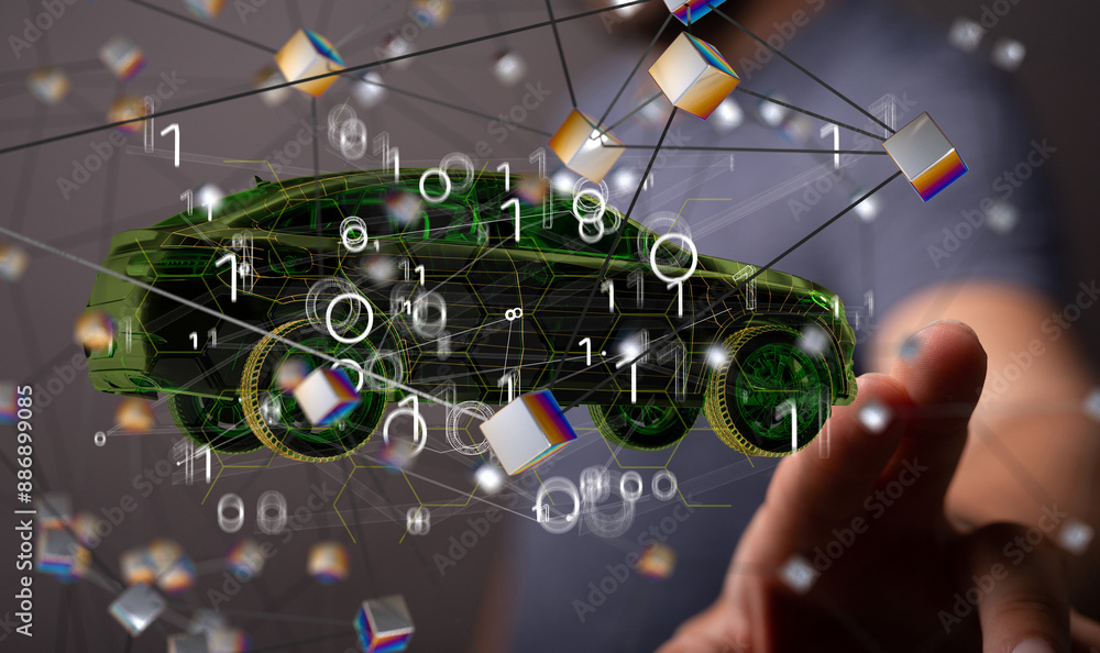 Poster Autonomous car with HUD graphic of Navigation system driving