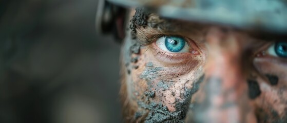 Grit and Determination: Close-up Portrait of Miner with Headlamp Illuminating Face