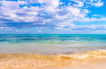 Tropical Caribbean beach clear turquoise water Playa del Carmen Mexico.