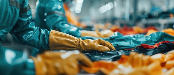Naklejka premium Skilled Workers Crafting Premium Leather Winter Gloves in a Factory Setting