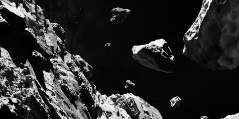 A grayscale image of rocky formations