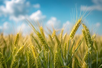 Fototapeta premium Golden Wheat Field Under a Clear Blue Sky