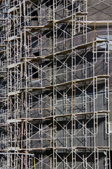 Scaffolding at a new building construction site