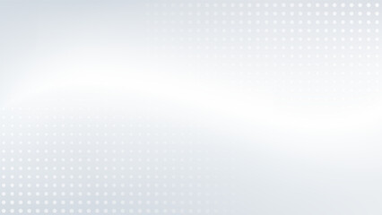 White horizontal background with dots halftone grid texture and wave of light. Abstract monochrome vector banner back with gradient color. High tech digital design, empty landing page template.