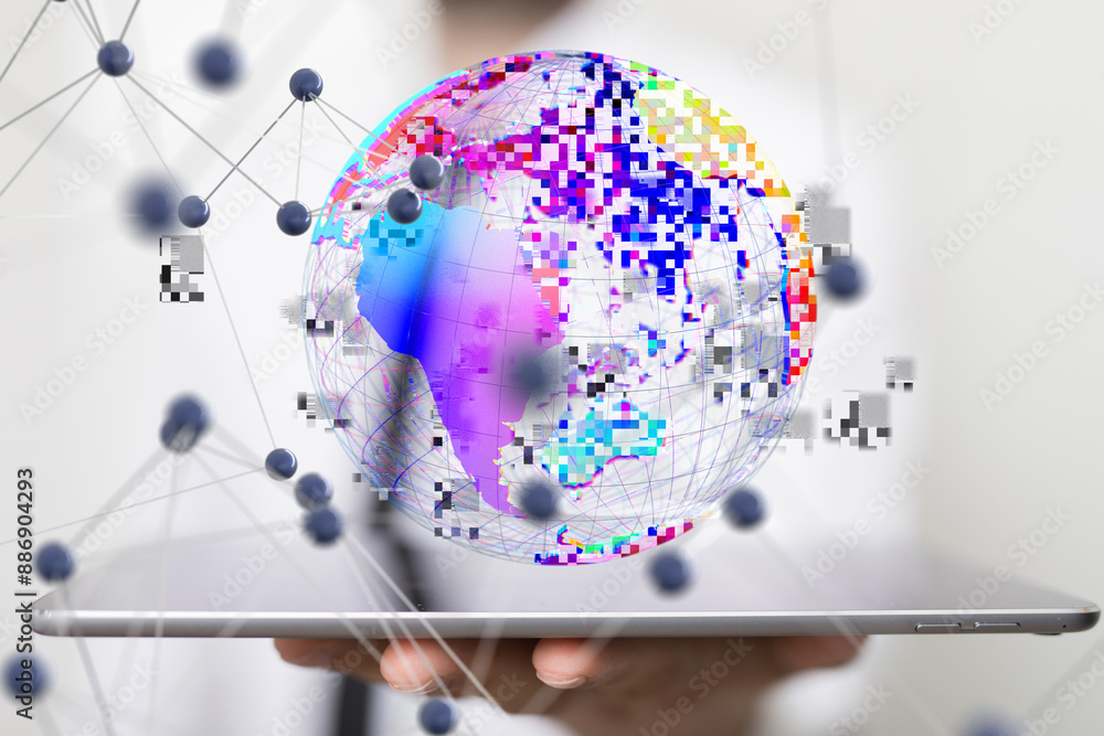 Aufkleber Big data and artificial intelligence concept. Machine learning and cyber mind domination