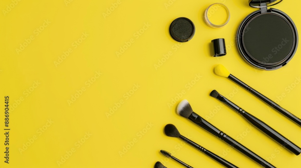 Wall mural cosmetic tools on yellow background