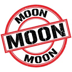 MOON text on red-black round stamp sign