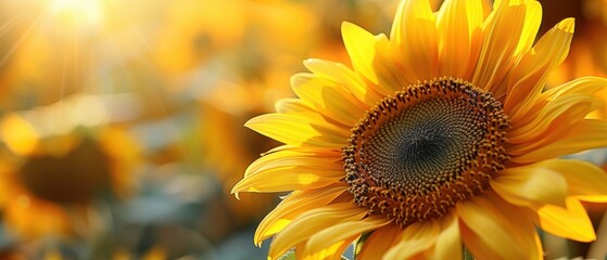 Fototapeta premium Radiant Sunflower Petals in Close-Up Detail of Vibrant Yellow Blooms Amidst Nature's Beauty