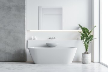 Minimalist modern bathroom banner with sleek white bathtub