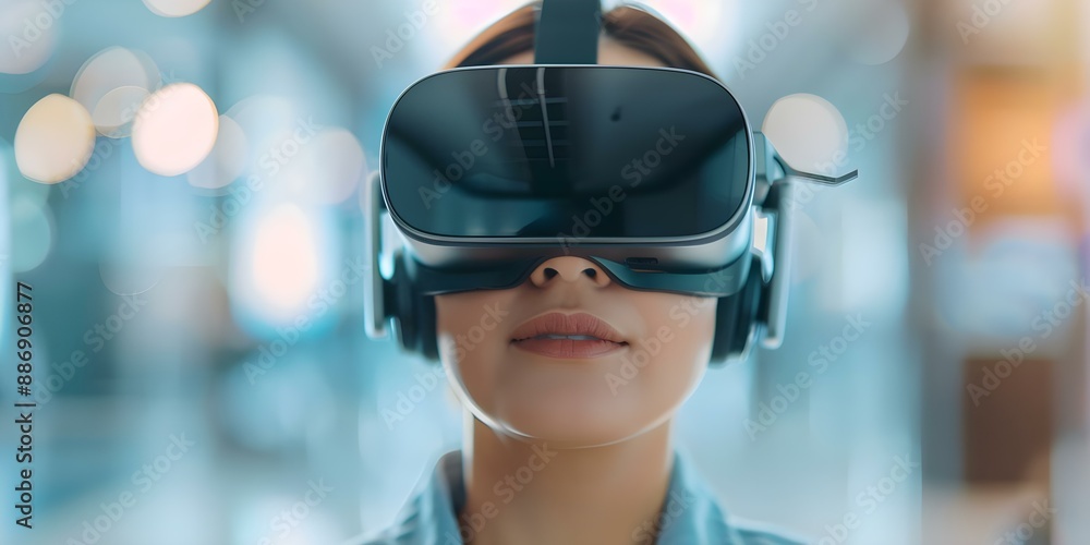 Poster virtual reality and augmented reality merge with artificial intelligence in innovative digital lands