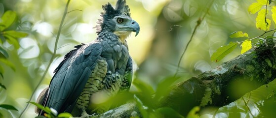 Majestic Harpy Eagle Surveying Amazon Jungle from Tree Perch