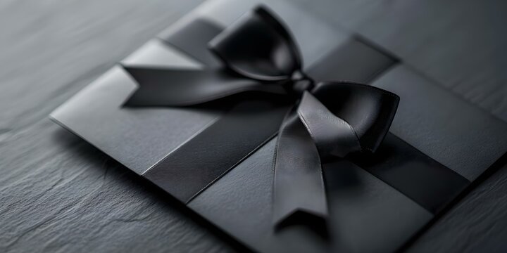 Black gift card with ribbon bow for business branding or gifting. Concept Gift card design, Black theme, Ribbon bow, Business branding, Gifting idea