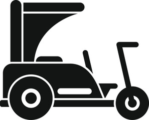 Black simple style icon of a golf cart with canopy standing parked in side view