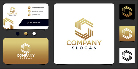 initial letter S abstract monogram with gold gradient color business card vector design logo
