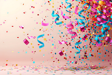Fototapeta premium Colorful confetti and streamer on white background. Confetti background with Party poppers