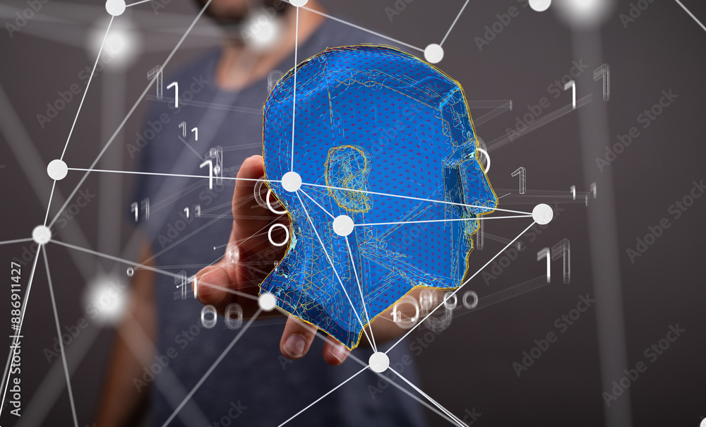 Poster human head and brain.deep learning , machine learning and artificial intelligence , ai technology,