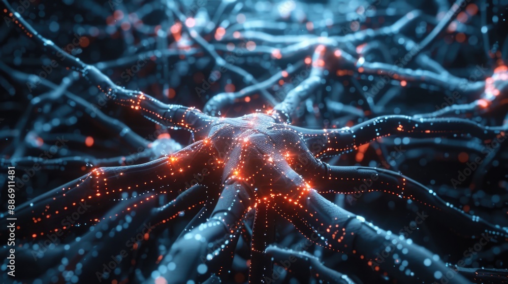 Aufkleber a detailed view of neurons with synapses and axons