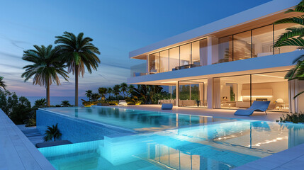 Fototapeta premium Modern villa with sleek architecture and an infinity edge pool.