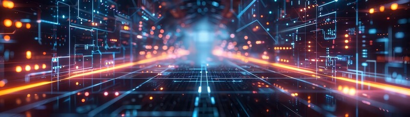 Obraz premium Holographic network architecture, digital data, futuristic tech environment, advanced technology