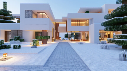 Fototapeta premium Modern villa with sophisticated design and a spacious courtyard.