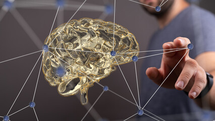 Abstract brain form lines and triangles, point connecting network