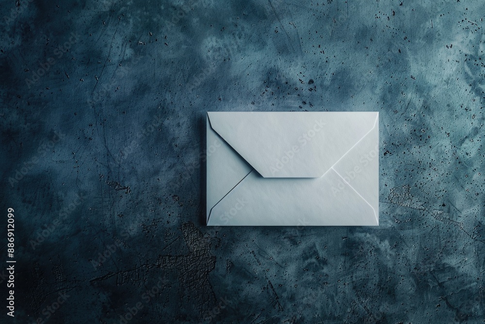 Poster a single white envelope sits on top of a blue surface, waiting to be opened or read