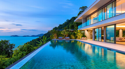 Fototapeta premium Luxury villa with a contemporary design and an infinity edge pool.