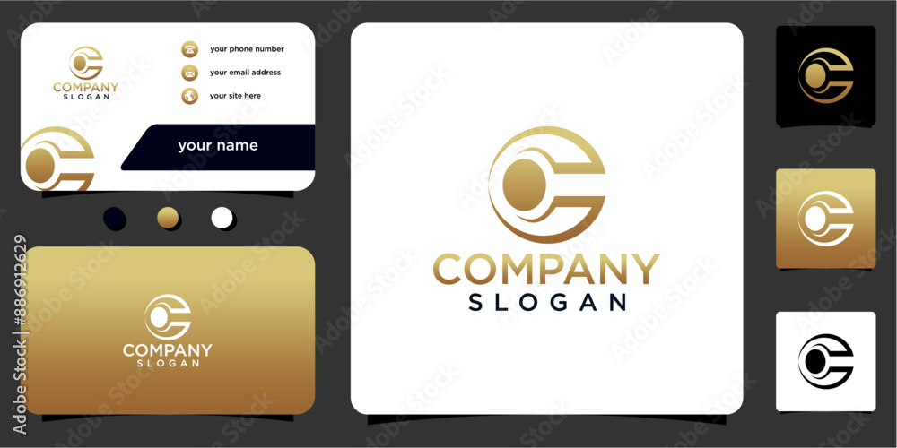 Fototapete initial letter c abstract monogram with gold gradient color business card vector design logo