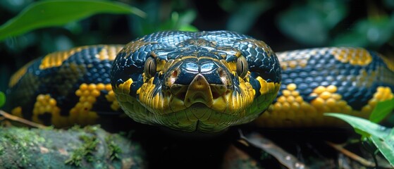 Camouflaged Anaconda Moving Stealthily in Amazon Rainforest Underbrush