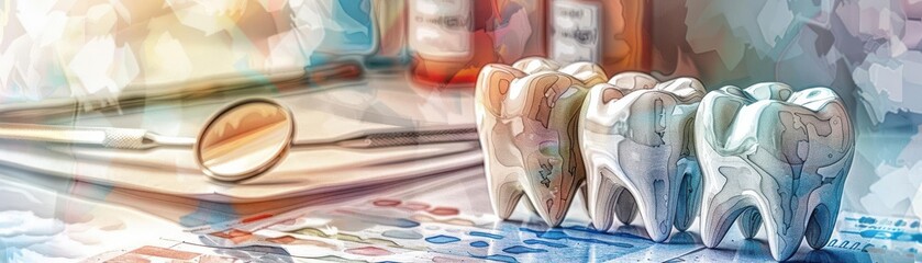 Abstract image of a dental mirror and teeth.