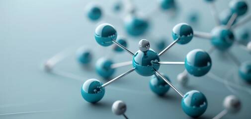 Abstract blue spheres connected by thin rods, symbolizing molecular structure and network connectivity.