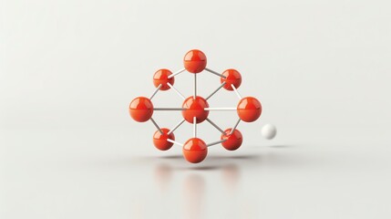 Abstract 3D model of a molecule structure with red spheres and white rods.