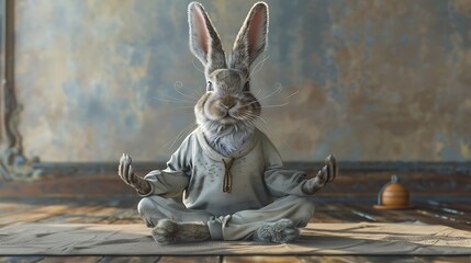 rabbit in yoga attire, leading a yoga class,  serene studio setting
