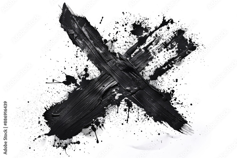 Poster a black and white photograph of a cross made from paint, featuring a simple yet striking design