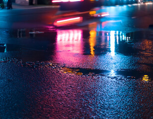  Wet Asphalt with Neon Lights Reflection- A dramatic scene of wet asphalt reflecting neo_1(347)