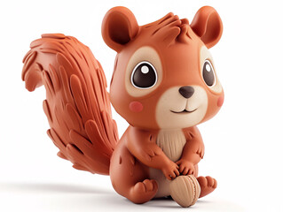 Naklejka premium Adorable clay squirrel with gathering nuts, full body, facing front, very small dot black eyes style, brown and red pastel, color 3D clay icon, Blender 3D, isolated white background, kawaii