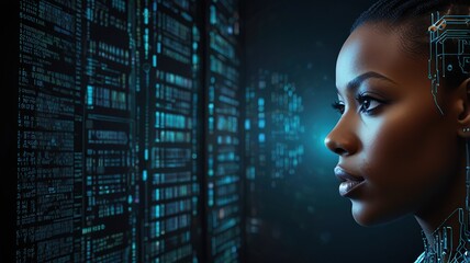 Free Photo AI female robot working pecialist analysing data information technology cyber security threat illustration
